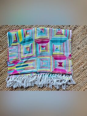 Pine Cone Hill Geo Floral linen tasseled throw